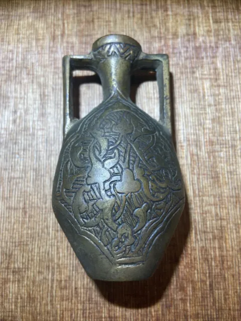 Antiguo arte de bronce islámico Kohl botella delineador de ojos herramienta...