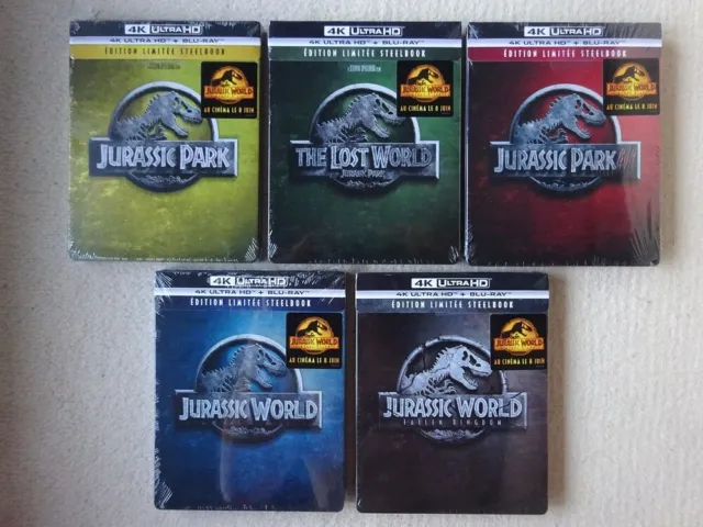 Jurassic Park / Jurassic World : Lot De 5 Steelbook Blu-Ray 4K Ultra Hd Neufs