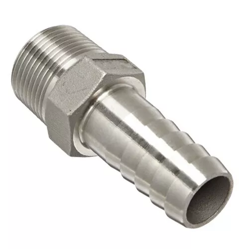 Stainless Steel 316 Hose Barb Hose Tail x Male BSP Thread - 40 mm x 1.1/2 Inch