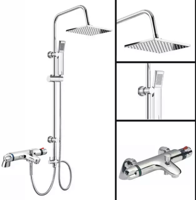 Modern Thermostatic Bath Shower Mixer Taps Deck Mounted Chrome Bathroom And Kit