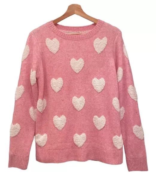 Cupcakes And Cashmere Pullover Pink White Hearts Pullover Sweater Women’s Small