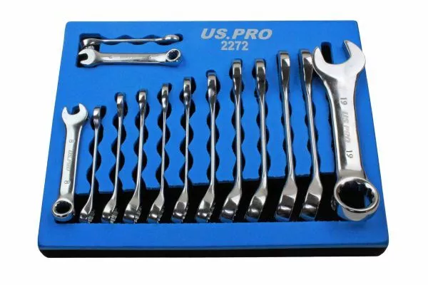 14-teiliges metrisches Stubby Kombinationsschlüssel/Schraubenschlüssel-Set US PRO Tools 2272 6 mm - 19 mm