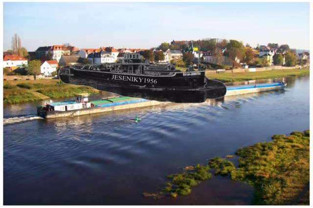 Foto Binnenschiff, Elbe Meissen 2021, Koppelverband ALESSANDRO,Frachtschiff, EVD