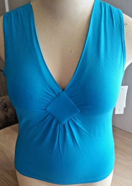 CLEARANCE NWT Women's Sleeveless Top Blouse L Turquoise V Neck  Rayon $48