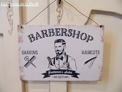 plaque en métal BARBERSHOP barbier coiffeur salon rasage style vintage 20x30cm