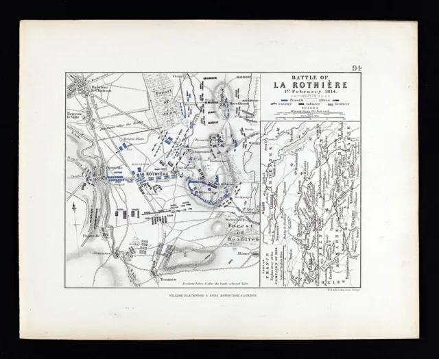 1855 Johnston Napoleon Map Battle of La Rothiere French Revolutionary War France