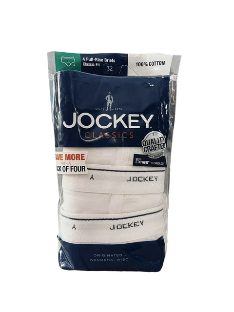 New Jockey Full Rise Classic Briefs, Sz 32 ~ 4 Pack