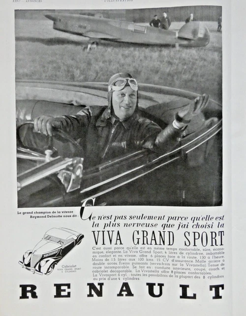Publicité De Presse 1936 Voiture Renault Viva Grand Sport 6 Cylindres