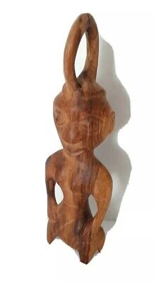 Vintage African Tribal Woman Figurine Folk Art Hand Carved Beautiful Wood 11" T.