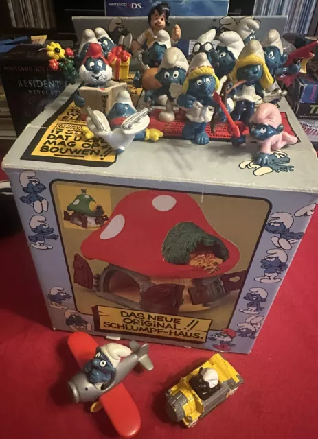 La Casa Dei Puffi Tetto Arancione Con Box Schleich 40001  + 16 Puffi Peyo Smurf