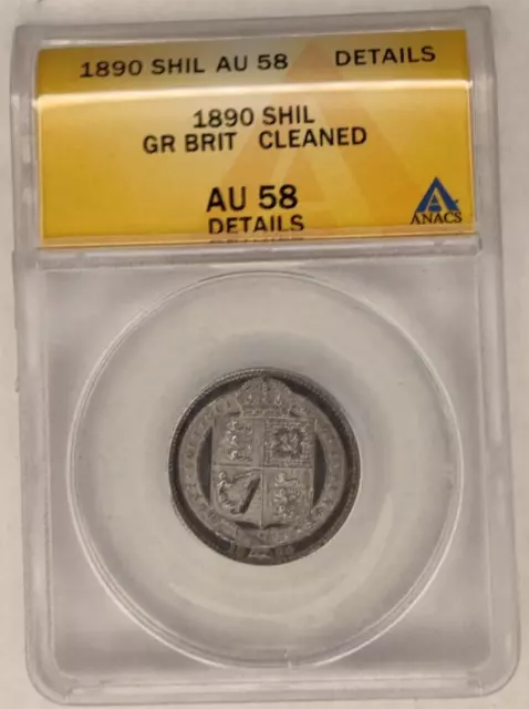 One Shilling 1890 GREAT BRITAIN Queen Victoria AU58 Details-Cleaned ANACS 1A