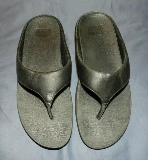 Women's Fitflop Ringer Black Leather Thong Sandal, Size 9 