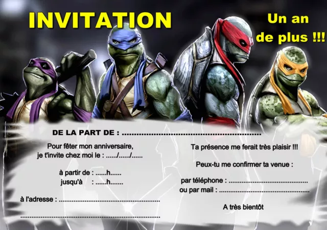 5 - 12 ou 14 cartes invitation anniversaire tortue réf 434