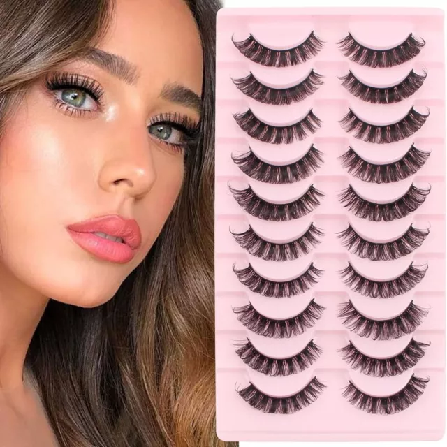 Russian Style Strip Lashes Curl Mink False Eyelashes Full D Curled NEW 10PAIR UK