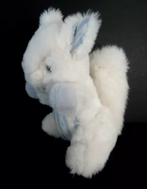 E8. DOUDOU PELUCHE TARTINE et CHOCOLAT ECUREUIL Blanc rayé bleu 22cm - TBE