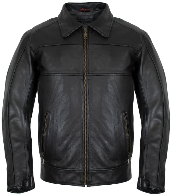 Herren Retro Biker Lederjacke – Gewachstes Rindsleder, Mit Protektoren | Größe 5XL, Für Motorrad & Alltag