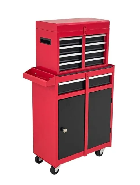 Metal Tool Cabinet Storage Box Chest With 5 Drawers Portable with Wheels