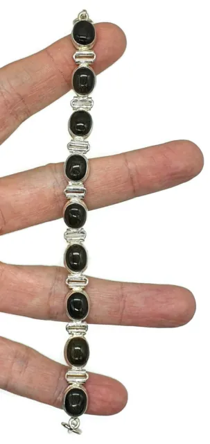 Black Spectrolite Cats Eye Bracelet, Sterling Silver, 18-20 cm adjustable