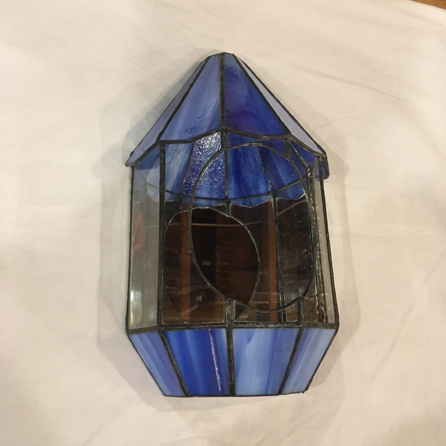 Stained Glass Terrarium Plant Holder Wall Hanging Blue Glass Mirrored￼