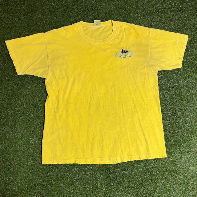 Vintage Mens Florida Sandbar Bill's Bar Faded T Shirt 2XL Yellow Stitched Logo