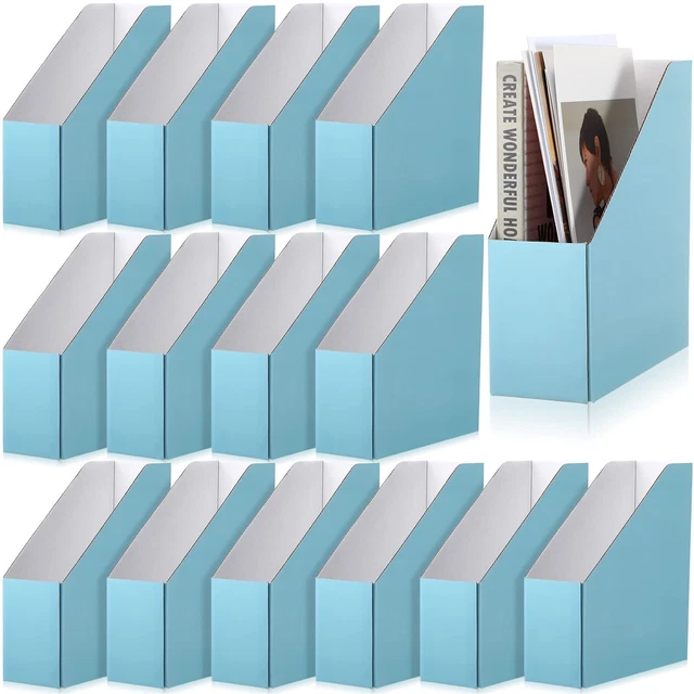 15 Pack Cardboard File Holder Organizers Blue Magazine File Holder