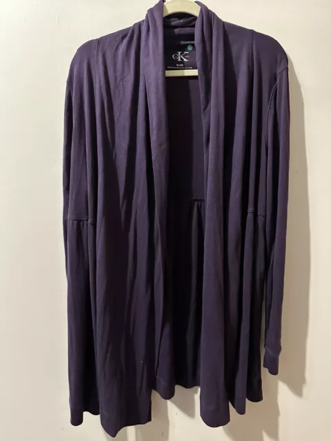 Calvin Klein Womens Purple Draped Open Front Long Sleeve Jersey Cardigan Size XL