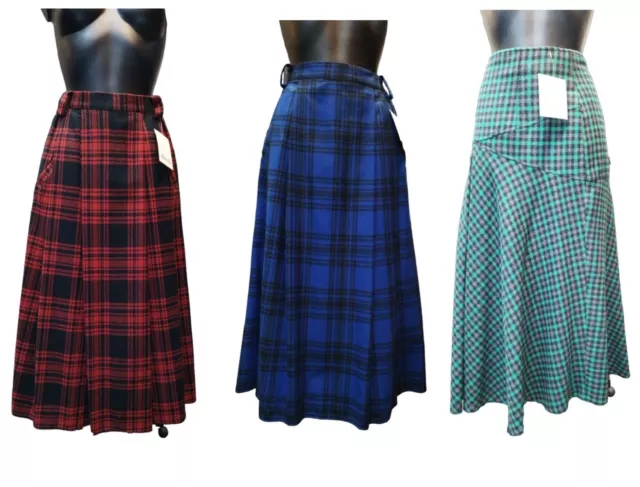 Gonna Inverno Midi Lana Tartan Rosso Blu Verde Varie Taglie Da 40 a 48 Comfort