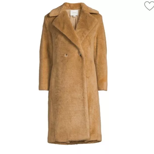 $695 Vince Womens Coat LG Sand Shell Faux Shearling Fur Notch Lapel Lined Jacket