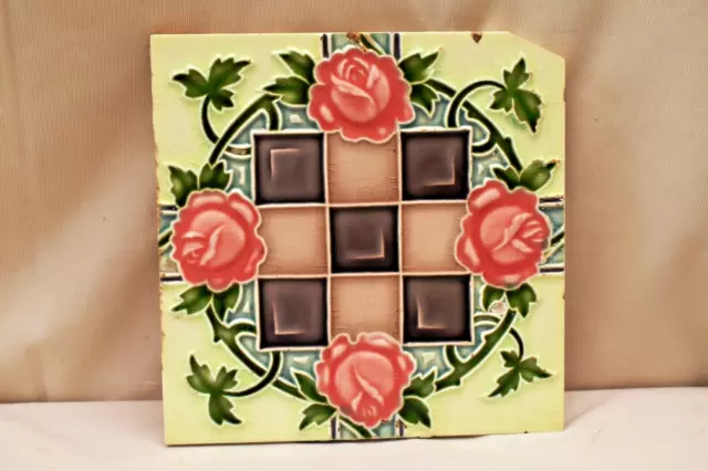 Antique Tiles Art Nouveau Ceramic Majolica Saji Japan Architectural Decorativ"A3