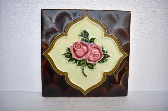 Antique Tile Art Nouveau Majolica H&R Johnson Ltd England Cristal Rose Design"24