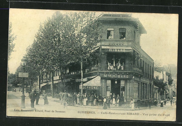 CPA Suresnes, Café-Restaurant Ribard - Vue prise du Pont