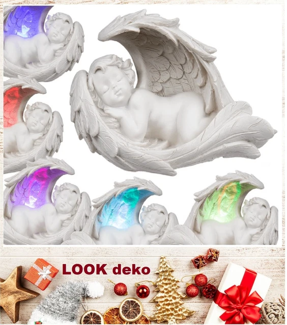 Che Dorme Angelo LED Ali Luce Funzione Cambiamento Colore Putti 19x11cm Batteria