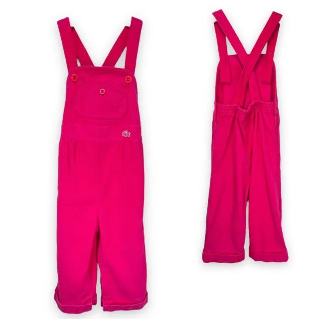 Vintage Izod Lacoste Baby Girls Pink Cord Longalls Overalls Romper Outfit 24m 2T