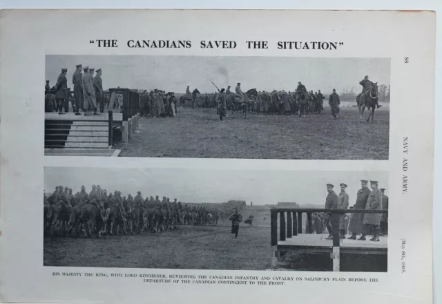 1915 Ww1 Print King Lord Kitchener Reviewing Canadian Infantry Departure Front