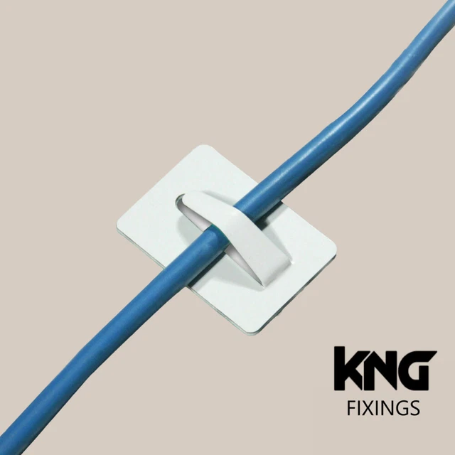 SELF ADHESIVE STEEL Cable Clips White Sticky Backing Plate For Wire All