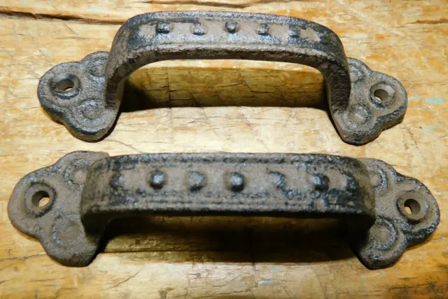 12 Cast Iron Antique Style BEADED CLOVER Barn Handle Gate Pull Door Handles 4