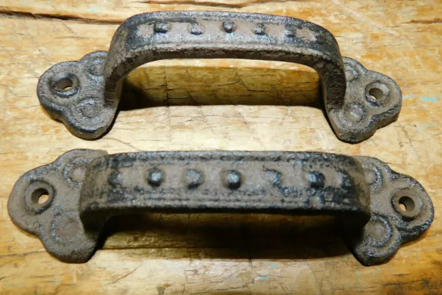 2 Cast Iron Antique Style BEADED CLOVER Barn Handle Gate Pull Shed Door Handles 4