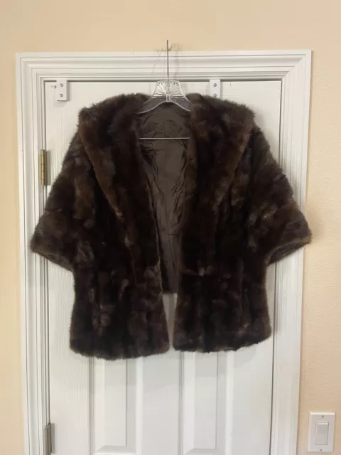 DARK BROWN MINK Fur Vintage Stole shawl Cape Shrug collard with pockets ...