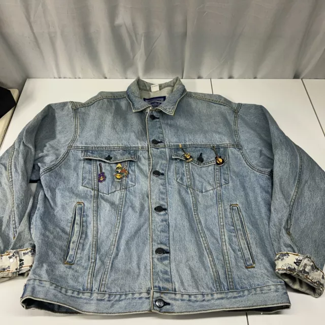 Vtg Hard Rock Cafe San Antonio Embroidered Light Blue Jean Jacket W/Pins Sz L