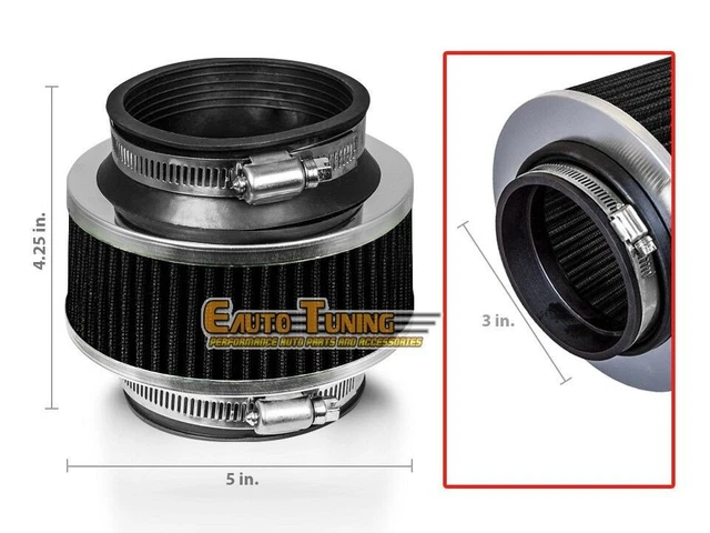 Kit Filtre à Air Froid Universel Fibre Carbone - 3 Pièces Avec Tuyau Alimentation - Augmentation Puissance Moteur - Noir