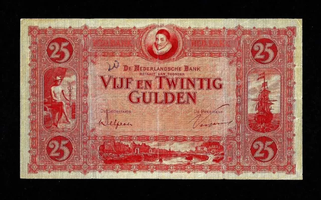 Netherlands 25 Gulden 1930 Pick#46 Vf Jy 068767 Rare