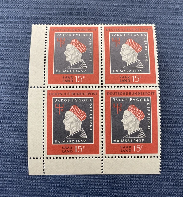 Saarland OPD 1959 Mi.-Nr. 445, Quartett Br. l / unten Bogenecke, postfrisch**