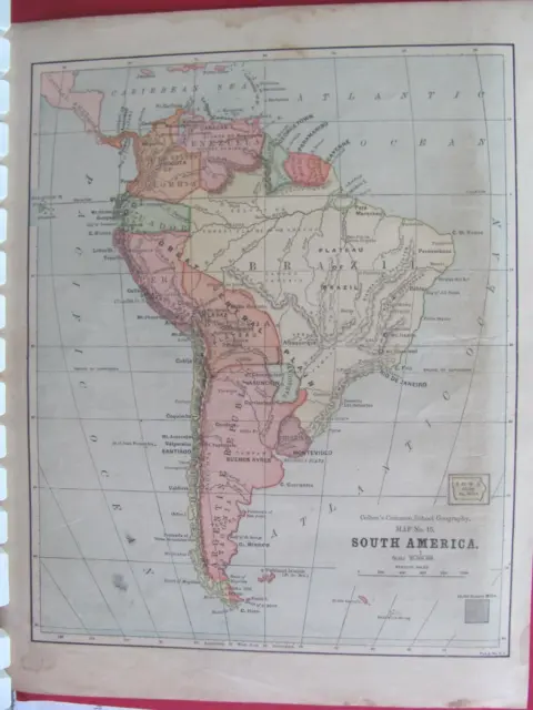 South America Brazil Chili Argentina Peru Venezuela 1880 Colored Colton's Map