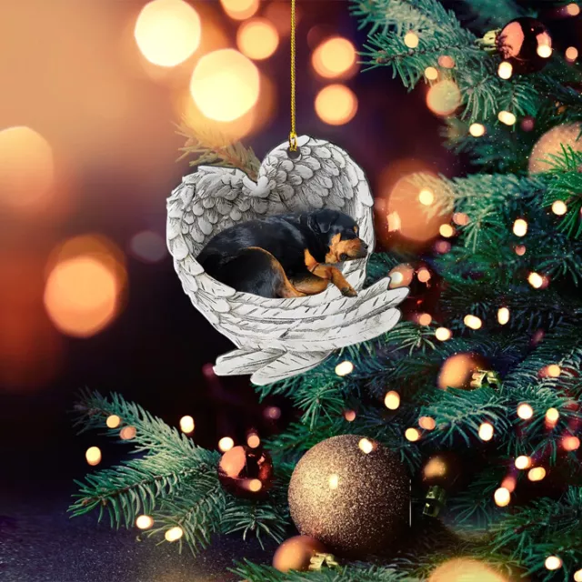 Rottweiler dog sleeping Angel Wings Christmas, love dog car Ornament Gift