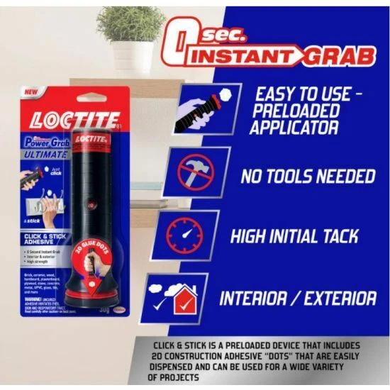 LOCTITE POWER INSTANT Grab Ultimate CLICK & STICK ADHESIVE with 20 Glue