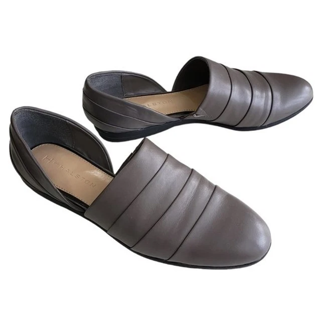 H By Halston Elisa 7.5 Gray Leather Flat Slip On Shoe