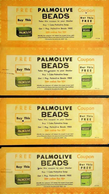 1932 Four Palmolive Beads Buy One-Get One Coupons- E6-F