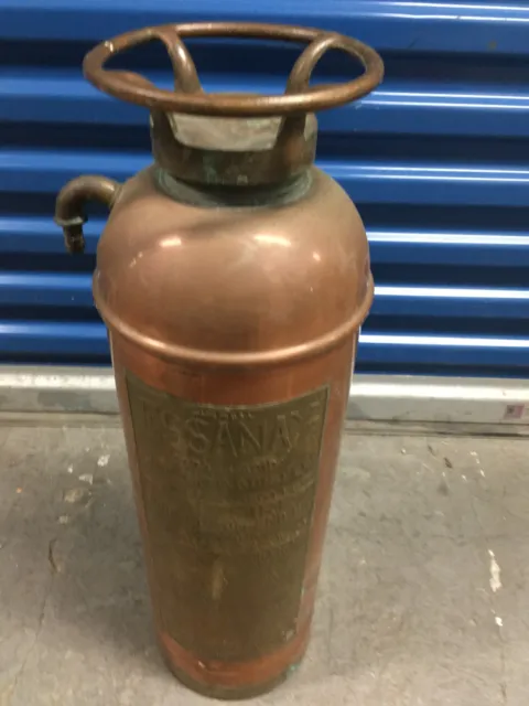 Antique Vintage Essanay Pyrene Copper and Brass Fire Extinguisher 24"