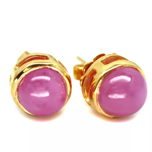 Chauffé 8 Mm. Rose Rubis Boucles D'Oreilles 925 Argent Sterling 18K Plaqué Or 2