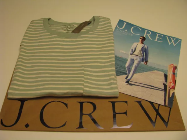 NWT J .CREW TEXTURED COTTON POCKET TEE IN QUARTZ STRIPE quartz green SZ Medium